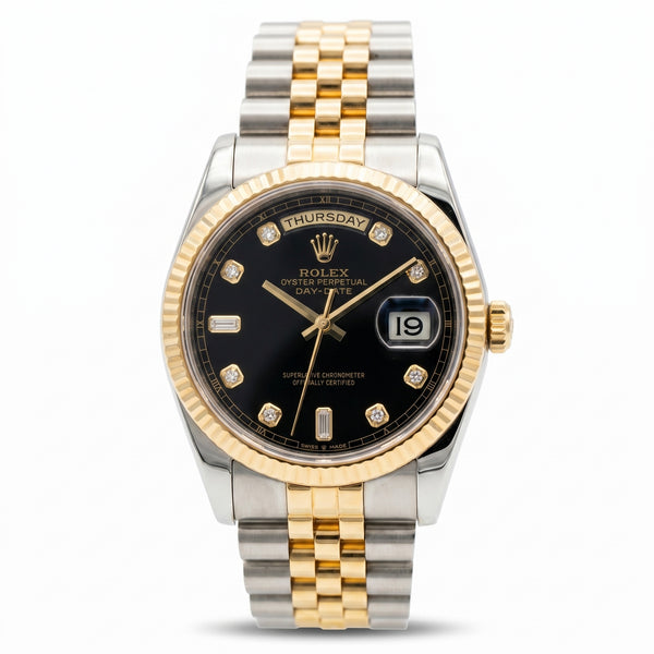 Luxury Two-Tone Gold & Silver Automatic Day-Date Watch – Diamond Style Markers