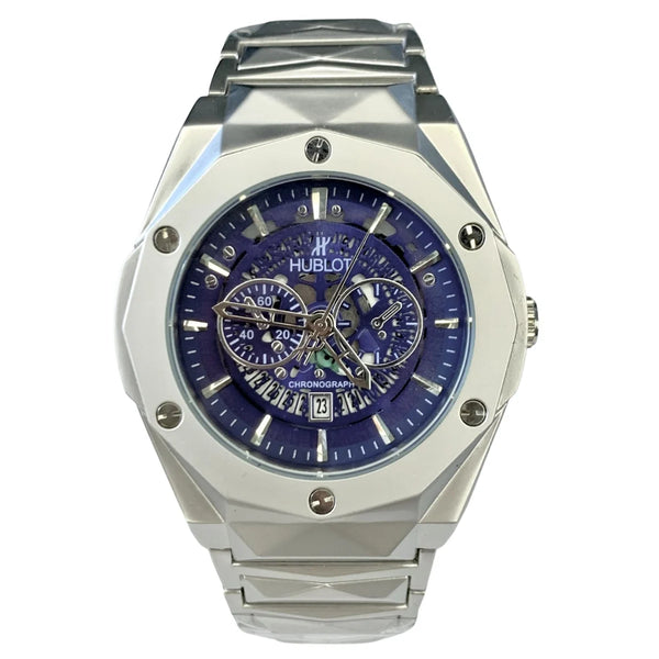 Luxury Stainless Steel Chronograph Watch with Blue Dial