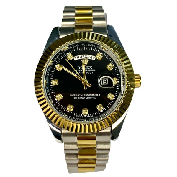 Luxury Two-Tone Gold & Silver Automatic Day-Date Watch – Diamond Style Markers